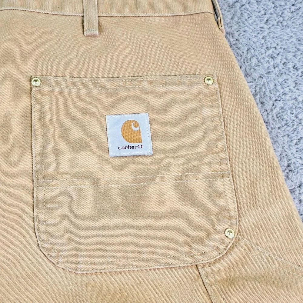 Vintage Carhartt Mens 44x32 Beige Double Knee Carpenter Workwear Pants USA Made